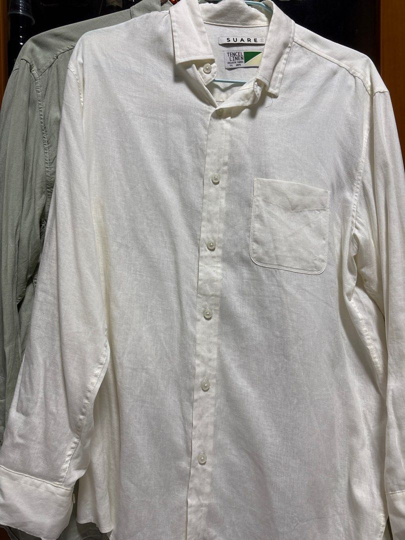 Suare Essential Tencel Linen Shirt (Category: Shirts) located in Singapore. Submitted by clearing.bren (Listing ID 1368496754, Image 2). Description: Suare (Korean Brand) in Seongsu and on Musinsa Essential Tencel Linen Shirt in Mint and White Mint is Size M White is Size L See first pic for styling and sizing 25$ each..