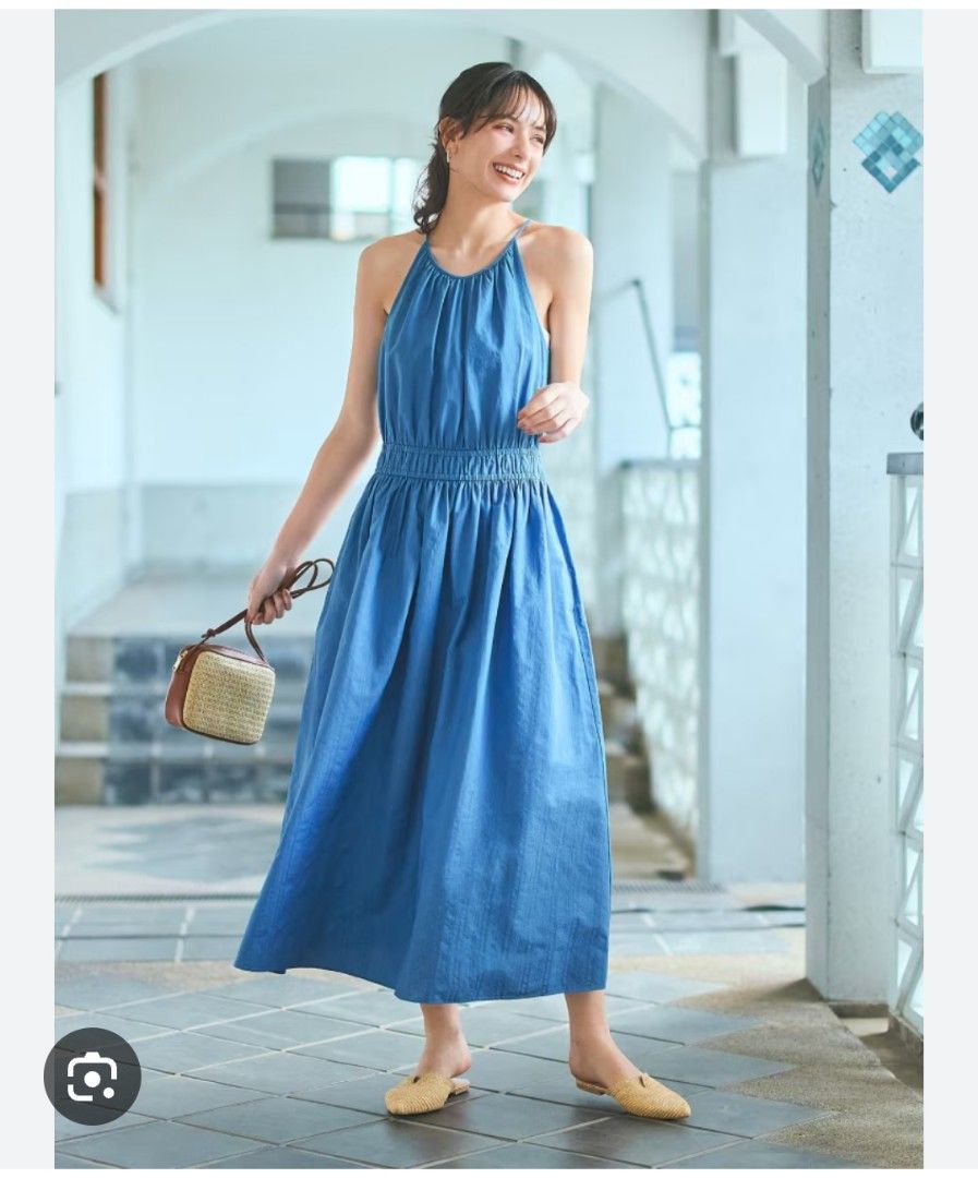 sachin and babi light blue dress Uniqlo U + Women U AIRism Cotton Belted Short-Sleeve Dress