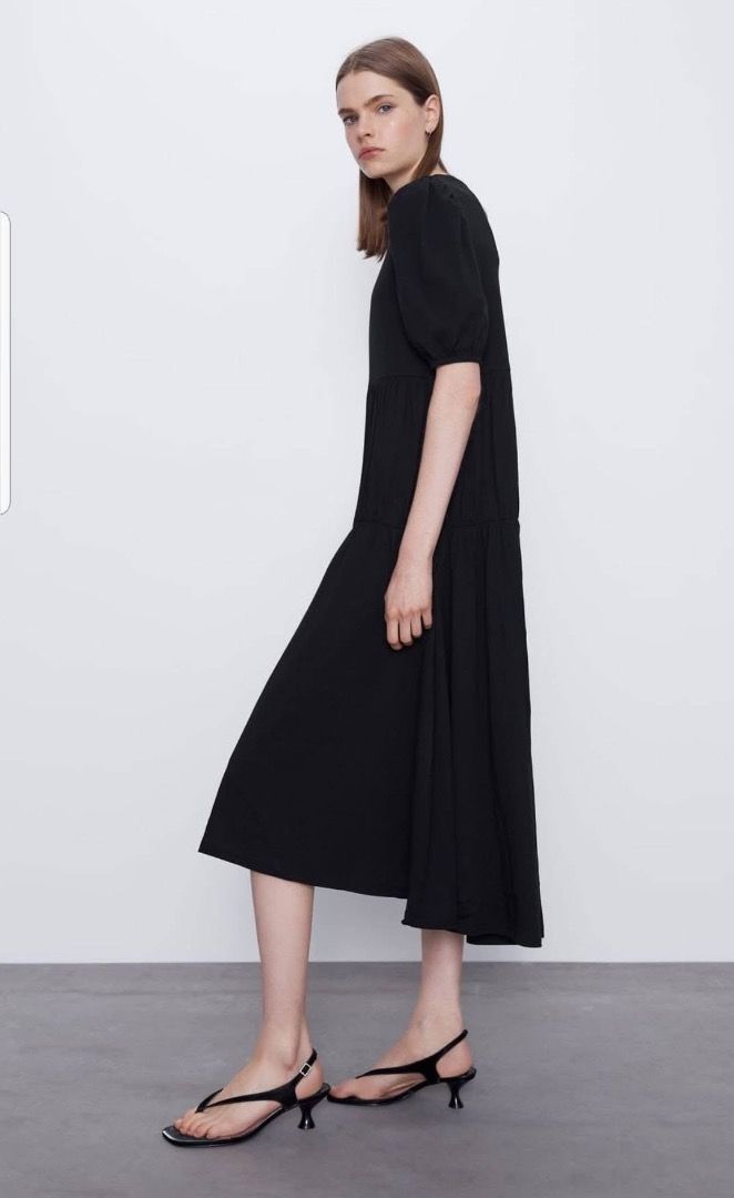 knee length dresses for ladies Tencel smocked midi dress (Anthracite)  YEAR END