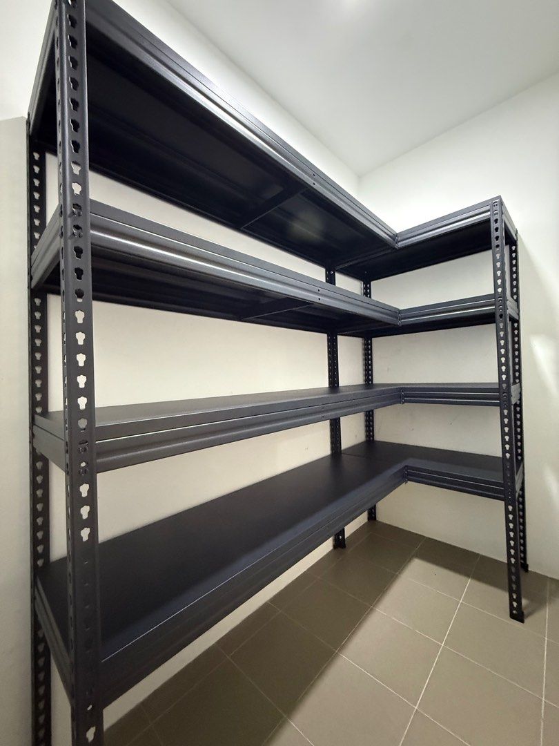 Metal Rack L Shape Boltless rack, Storage room rack, Household rack, L shape rack, Wood ...