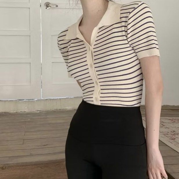 Button-up Stripe Polo Neck Knitted Top (Category: Others Tops) located in Guagua. Submitted by prefted (Listing ID 1368705915, Image 2). Description: - once worn.