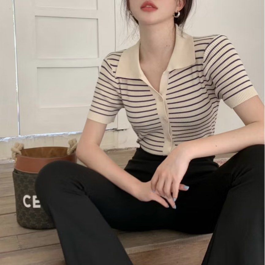 Button-up Stripe Polo Neck Knitted Top (Category: Others Tops) located in Guagua. Submitted by prefted (Listing ID 1368705915, Image 1). Description: - once worn.