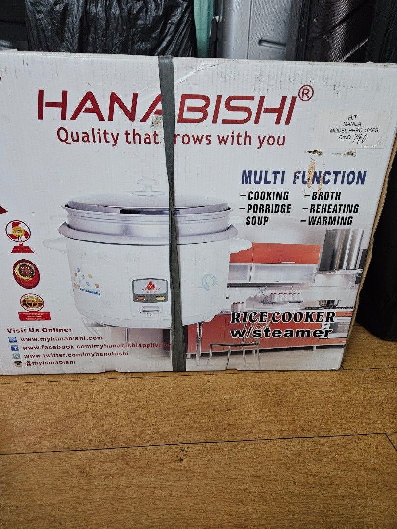 Hanabishi Rice Cooker w Steamer (Category: Cookers) located in San Juan City. Submitted by cerga (Listing ID 1368713126, Image 1). Description: 10ltr Capacity! never been used Hanabishi Rice Cooker w/ Steamer - Multifunction as seen in photos..