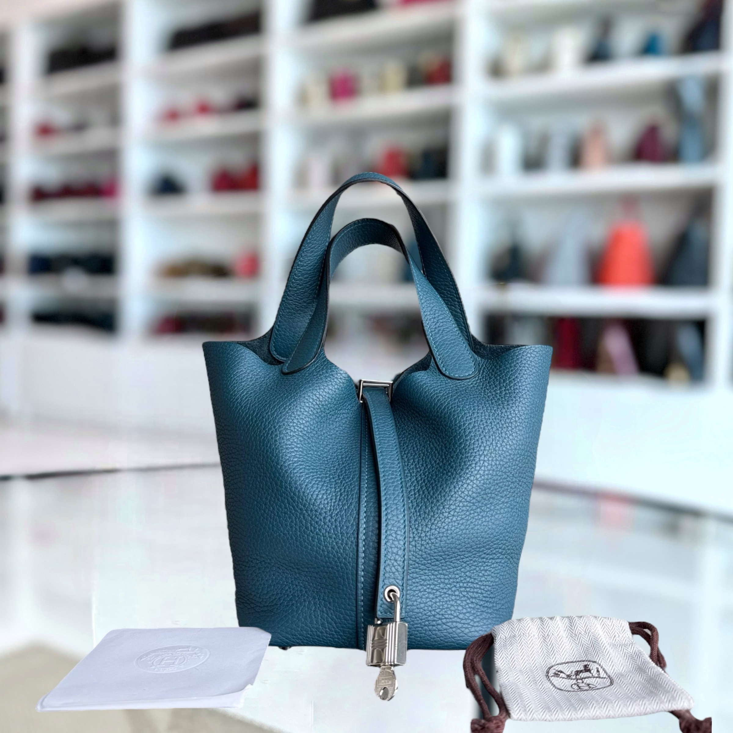 Hermes Picotin 18 - TC Clemence Leather Colvert Blue Palladium Silver ...