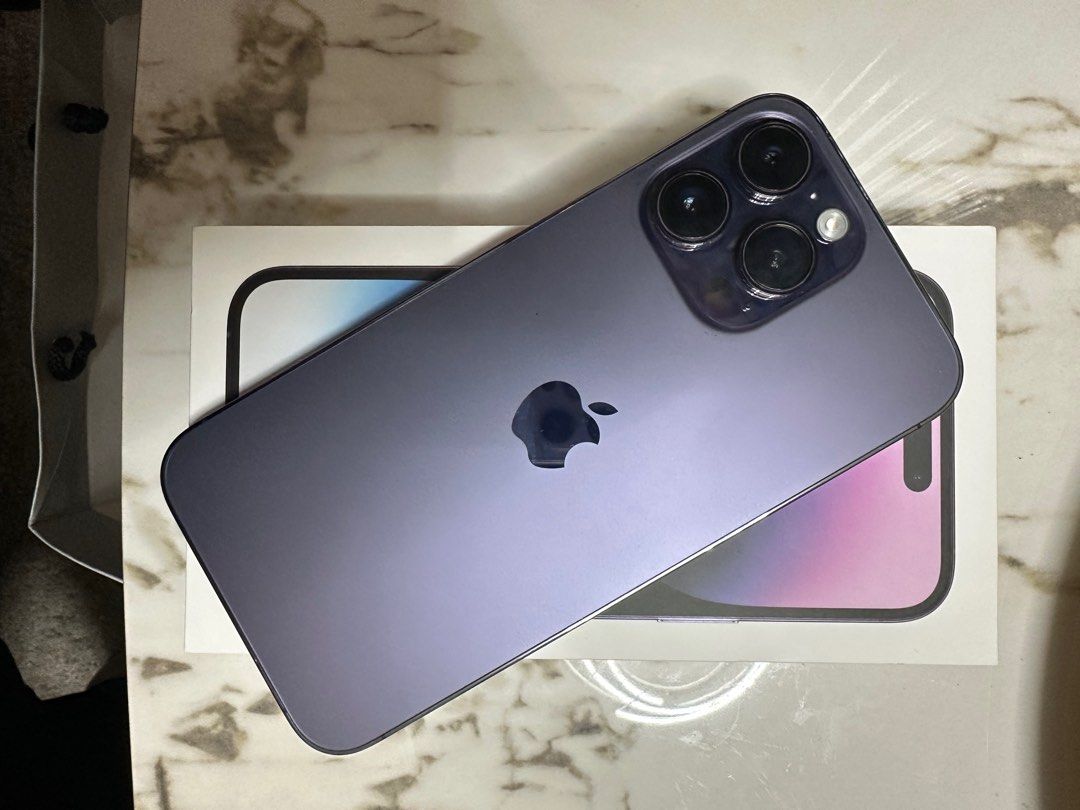 IPHONE 14 PRO MAX 128GB (Category: iPhone 14 Series) located in Manila. Submitted by fenellaeuniceee (Listing ID 1368611023, Image 1). Description: *Bought from Power Mac *No history of repair *Color: Deep Purple *Battery Health:84% *RFS:Phone Upgrade.