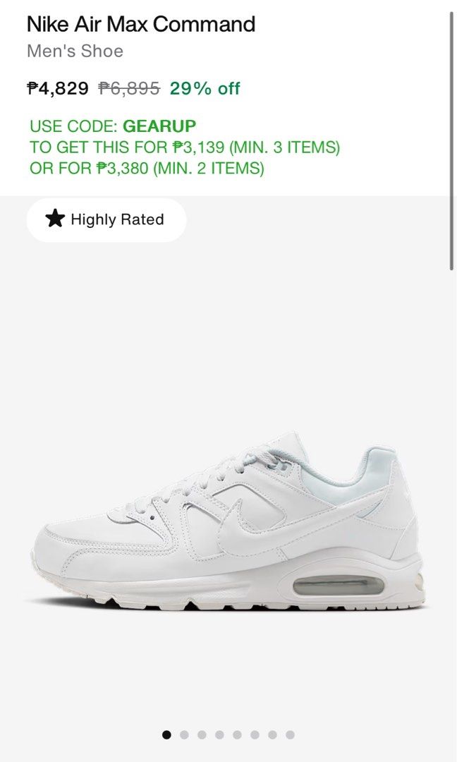 Nike Air Max Command Triple White (Category: Sneakers) located in Manila. Submitted by lemuelrams (Listing ID 1368729287, Image 2). Description: Nike Air Max Command (Triple White) ~ Brandnew, never been used ~ Size 11 mens ~ Bought from Japan last april 2025 ~ 6,895 php orig price sa mall ~ No Box kasi di kasya sa maleta 🏷️ 3500 php + sf 📍Santa Maria, Bulacan/ Manila can do meetup/ship via J&T.