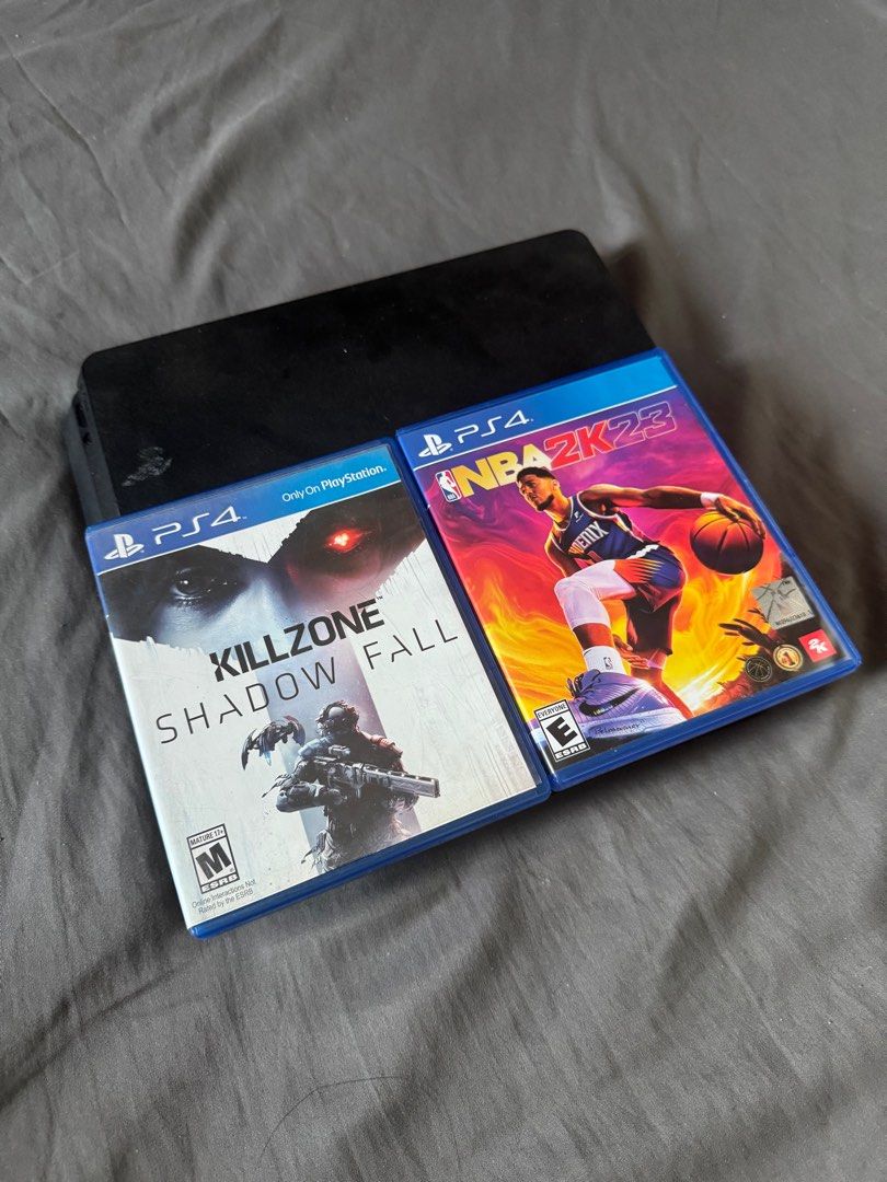 PS4 Slim 1TB with 1 controller (+ 2 CDs) (Category: PlayStation) located in Pasig City. Submitted by robbiseraphin (Listing ID 1368579239, Image 3). Description: Selling: Slim 1TB Inclusives: - 1 OEM controller - 2 CDs (NBA 2k23 and Killzone shadow fall) - Power chord wire - Latest Firmware - Warranty sticker intact ✅ - Slightly dirty case 🛑 = 6k Items are in Pasig, unli testing! 💯 —————— Message me for any questions sa FB or reach me at 091505