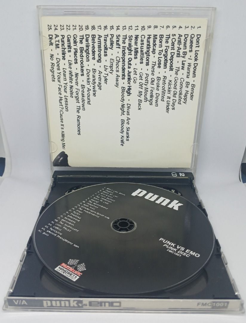 Punk vs Emo (Category: CDs & DVDs) located in Cagayan de Oro. Submitted by cdoenyo (Listing ID 1368602203, Image 3). Description: Rare CD bought from the US. WYSIWYG. Please manage your expectations. RFS: Decluttering. Buyer pays for the item + shipping. Pay via GCASH Shipping via J&T Express or LBC Padala.