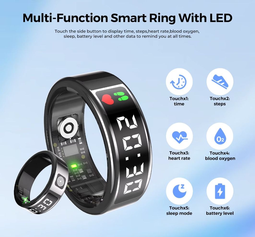 Smart Ring (Category: Wearables & Smart Watches) located in Singapore. Submitted by directonlinesg (Listing ID 1368638500, Image 1). Description: Contact us @ https://contact.directonlinesg.com/ https://turbo-fan.directonlinesg.com/ https://letter-box-fingerprint-lock.directonlinesg.com/ https://ai-box-byd.directonlinesg.com/ Material: High-quality stainless steel with IP68 waterproof rating Performance: Advanced heart rate and blood oxygen monit