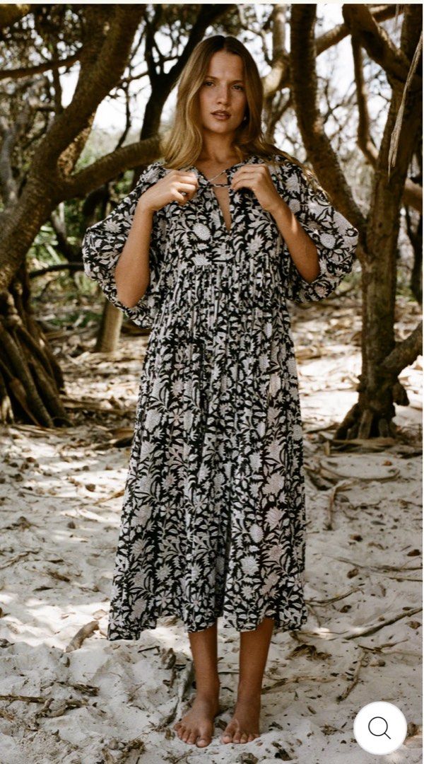 Daughters Of India Jasmine Midi Dress In Shell NEW Indie