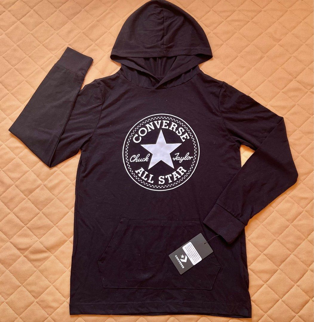 Boys All Star Converse Hoodie (Category: Coats, Jackets and Outerwear) located in Silang. Submitted by gloryfindz (Listing ID 1368916582, Image 1). Description: Authentic brand Bought in US Lightweight hoodie Color black Size: Large (14yo).