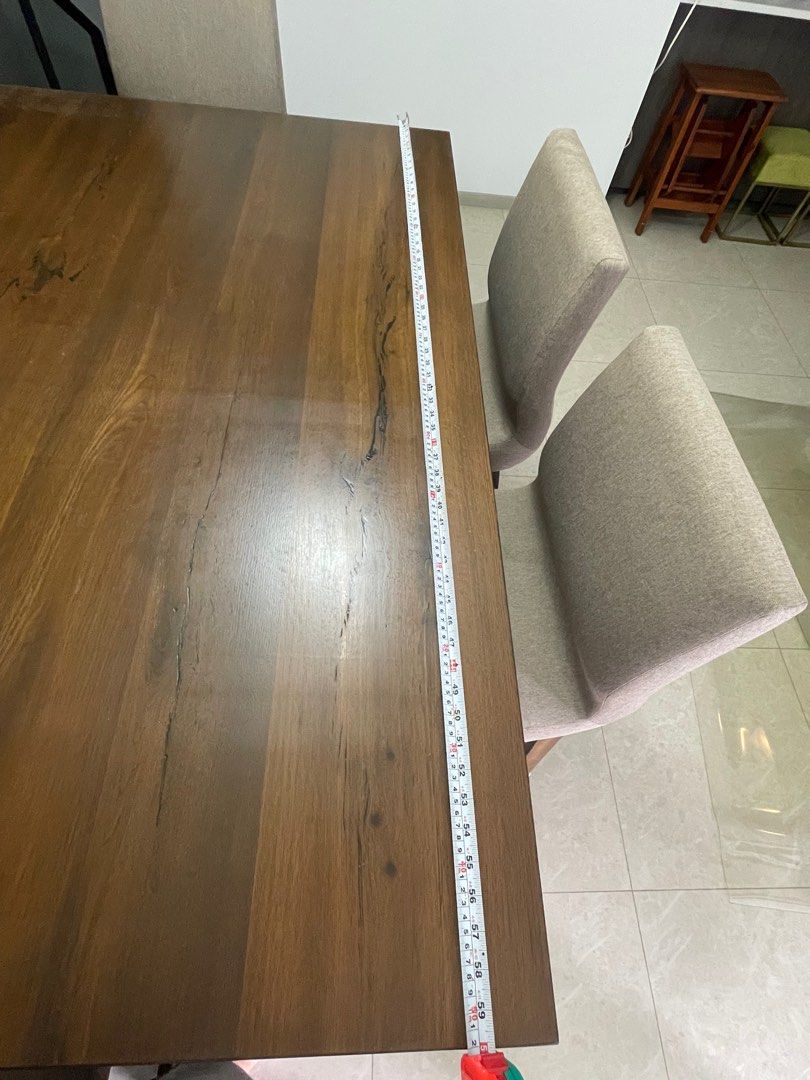 Dining Table Set (Category: Tables & Sets) located in Singapore. Submitted by cczk_ (Listing ID 1368786361, Image 3). Description: Aesthetic wooden coated dining table with 6 seater chairs and storage spaces. L5ft x B4ft x H3ft. Original price: approx $3000 RFS: Sold our unit ! - Self arrange mover ✅.