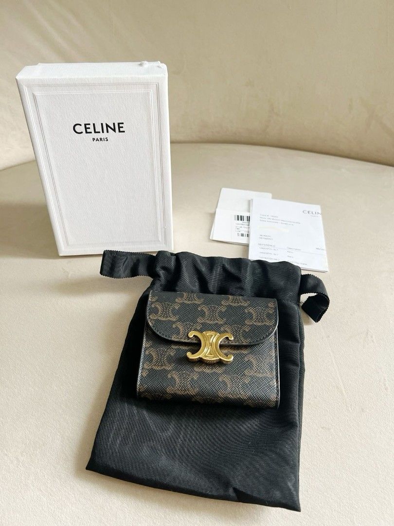 Small trifold wallet in triomphe canvas and lambskin
