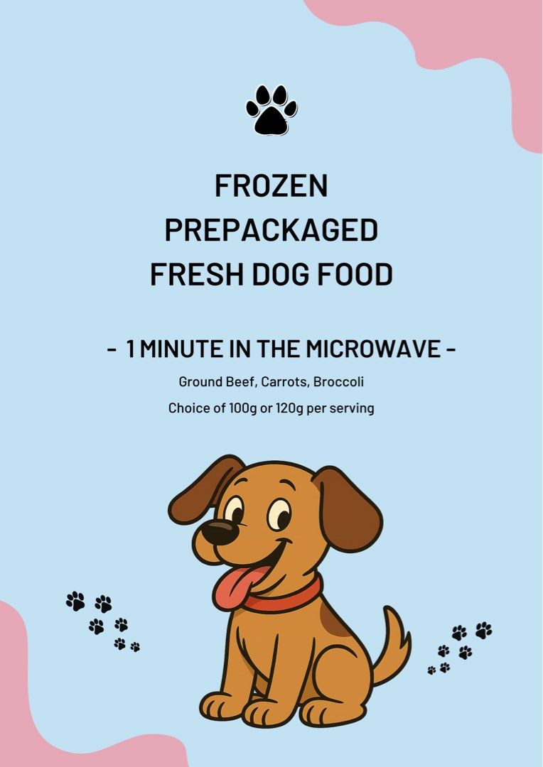 Frozen Fresh Dog Food (Category: Pet Food) located in Singapore. Submitted by laidbackman (Listing ID 1368840435, Image 1). Description: Say goodbye to the hassle of cooking daily for your furry friend! Our Frozen Fresh Dog Meals are crafted with premium minced beef, paired with nutritious carrots or sweet potatoes, then immediately frozen to lock in freshness and flavor. Ready in just 1 minute in the microwave, each meal is: Made from human-grad