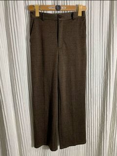 GU WOMEN’S CHECK JACQUARD SLACKS - DARK BROWN