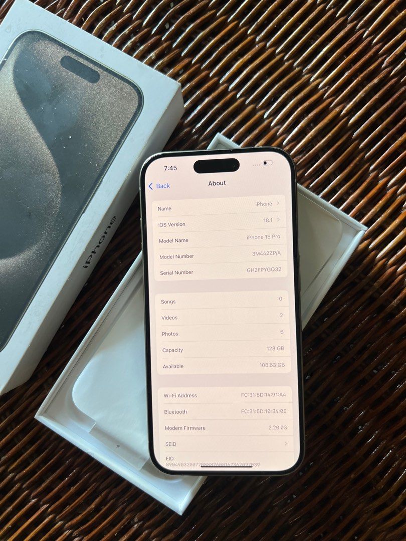 Iphone 15 pro 128gb (Category: iPhone 15 Series) located in Quezon City. Submitted by tyler8. (Listing ID 1368772007, Image 3). Description: 15 pro 128gb Ntc approved Call or text me: 09081691428 (Limited lang pwede ireply sa carousell) -37,700 ( Last price posted) Open for swap (ios) swapping price: 40,000 Open ako mag add sa higher model add cash nalang sa lower model. Preloved In pristine condition No any hidden issue Complete with case, cord 
