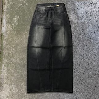 SBIN Jeans Black Baggy Washed Layered Denim Pants