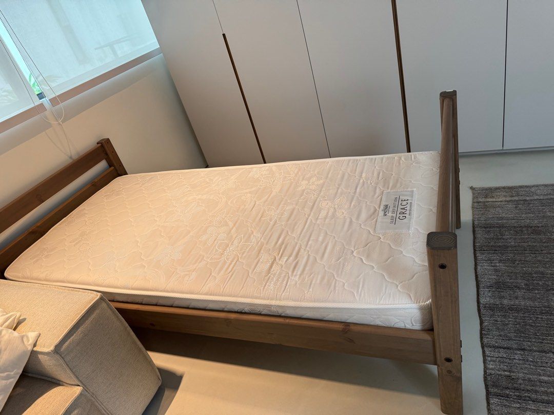 Single bed frame (Category: Bed Frames & Mattresses) located in Singapore. Submitted by eliza.lin81 (Listing ID 1368836521, Image 3). Description: Flexa single bed frame for sale! Leading Scandinavian brand for beds. Great quality and very sturdy. Great for toddlers from age 3 onwards. Measurements as per photo 210cmx100cmx66.5cm See Flexa website for more details or DM me for any questions. Single mattress to go along with bed frame Self pick up