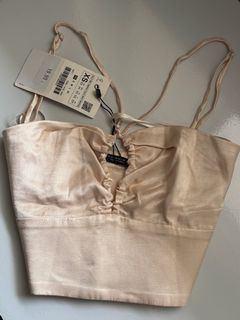 🩰 bnwt zara keyhole satin / silk crop tube crisscross strappy top in champagne