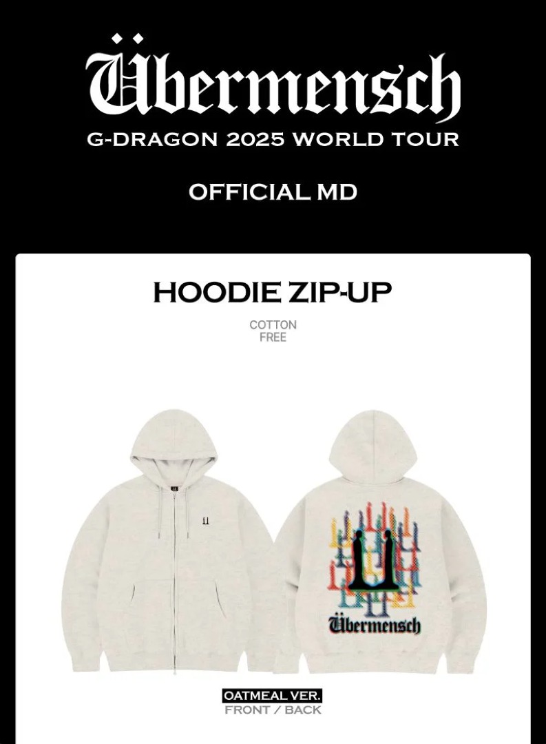 【G-DRAGON】 Ubermensch Hoodie Zip-Up Oatmeal G-DRAGON Ubermensch Hoodie Zip-Up, Oatmeal (100% Authentic