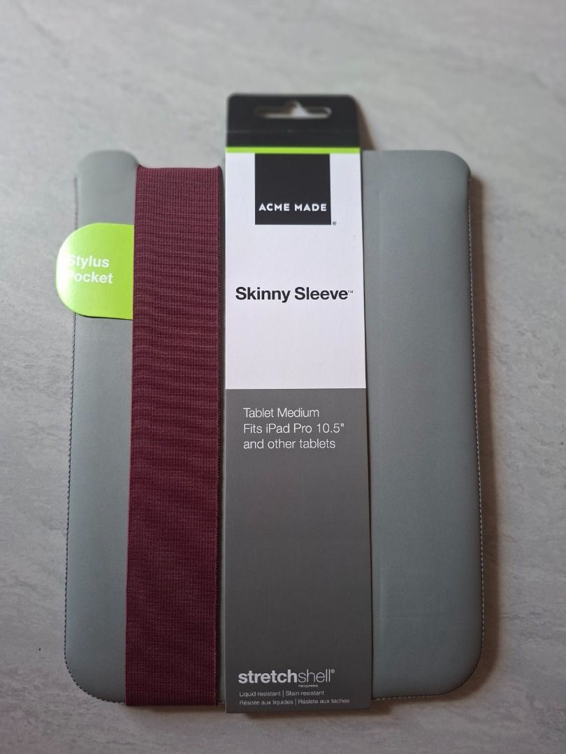 Acme Made Skinny Sleeve Tablet Medium (Category: Cases & Sleeves) located in Manila. Submitted by dealdashdepot (Listing ID 1369132545, Image 2). Description: Final price posted Fits: The Acme Made Tablet Medium Skinny Sleeve fits the new iPad 10.2" Display, iPad Air 10.5", the iPad Pro 10.5" and 11", the Galaxy Tab and other tablets. Dimensions: 10.2" (26cm) x 7.5" (19cm) x 0.5" (1.2cm) Thick. Stretches to fit devices up to 0.9" (2.3cm) thick. C