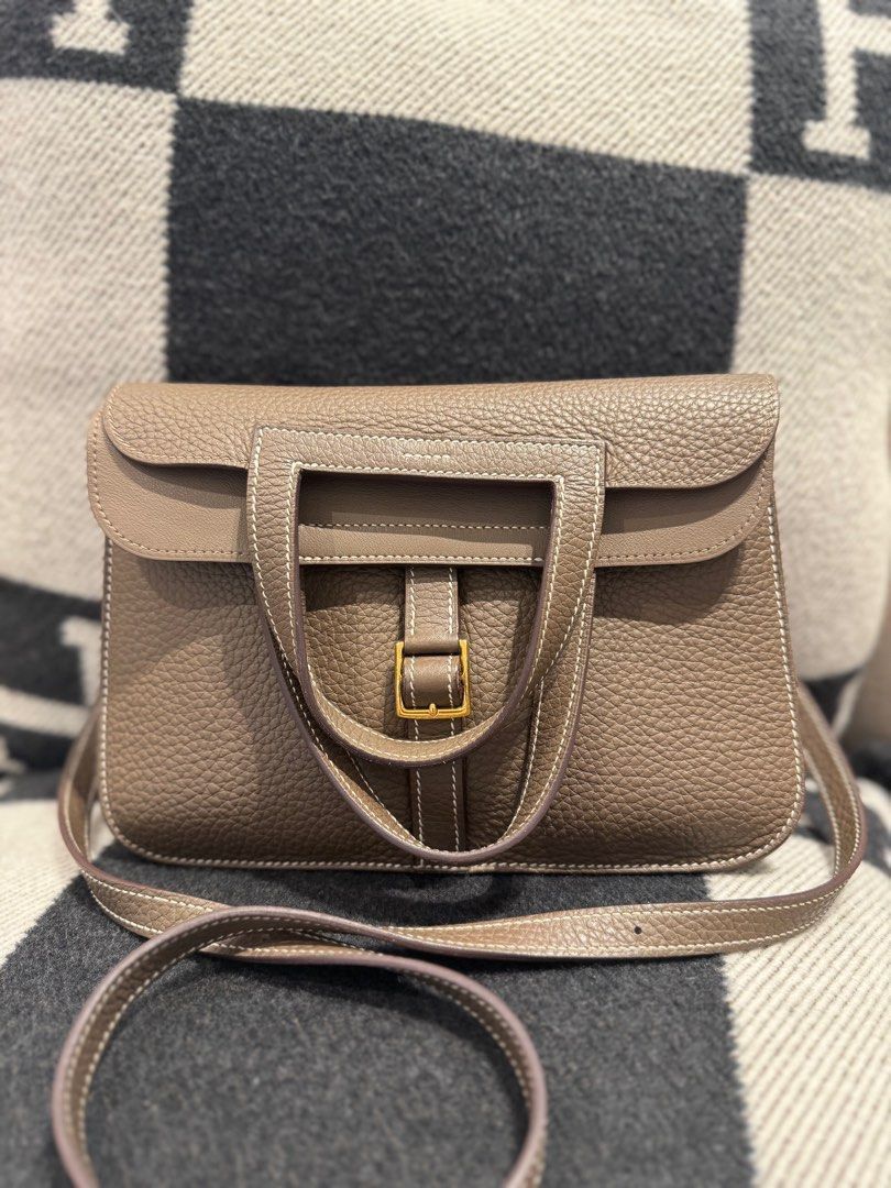 Authentic Hermes Halzan 25 Etoupe GHW Clemence (Category: Luxury Bags & Wallets) located in Quezon City. Submitted by breakmyfashion (Listing ID 1369040846, Image 1). Description: Comes in full set with receipt, box, paperbag and dust bag. Stamp: U.