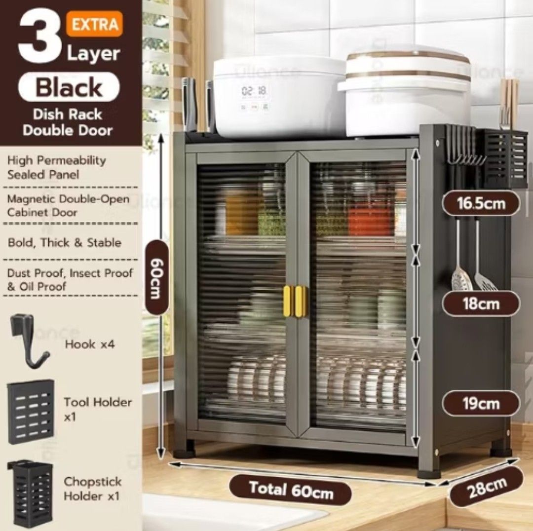 BIG Kitchen / Plate / Dish Organizer Cabinet 3-Layer 60cm (Category: Food Organization & Storage) located in Pasig City. Submitted by artliam888 (Listing ID 1365995156, Image 1). Description: Plate / Dish / Kitchen Rack Organizer Cabinet 3-Layer . 60cm x 28cm x 58cm . BRANDNEW never been used . Complete with box ₱1,190 pesos only I can assemble for you - additional ₱150. . Manggahan, Pasig City. Philippines 💴💶💵 Payment via, Bank, Gcash, BDO, U