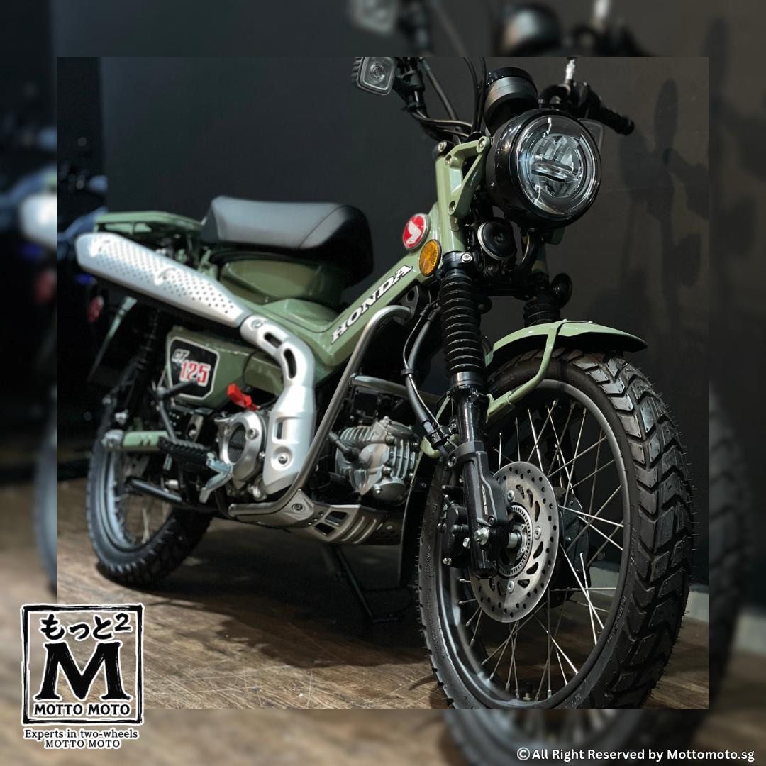 BRAND NEW HONDA CT125 ( HONDA CT 125 ABS FOR SALES ) AUTHORIZED HONDA DEALER | AGENT | CLASS 2B | 125CC | CUB BIKE | CLASSIC LOOK | CT-125 | NO CLUTCH | AUTO CLUTCH | HIGH TRADE IN | SERANGOON (Category: Class 2B) located in Singapore. Submitted by mottomoto.sg (Listing ID 1368990578, Image 1). Description: Feel like the West and North are too far? Frustrated with the heavy traffic in the East and Central? MOTTOMOTO Singapore is always your best 