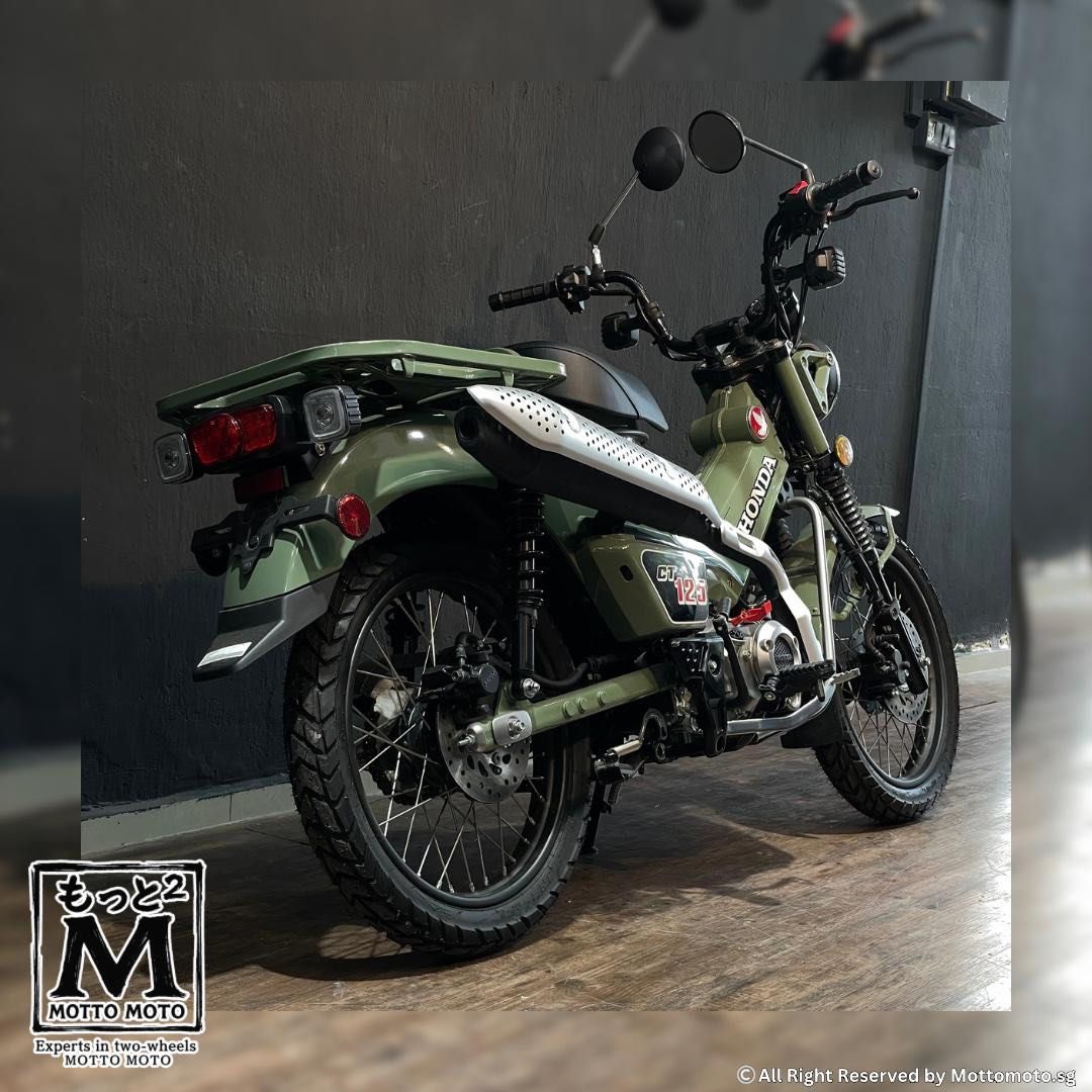 BRAND NEW HONDA CT125 ( HONDA CT 125 ABS FOR SALES ) AUTHORIZED HONDA DEALER | AGENT | CLASS 2B | 125CC | CUB BIKE | CLASSIC LOOK | CT-125 | NO CLUTCH | AUTO CLUTCH | HIGH TRADE IN | SERANGOON (Category: Class 2B) located in Singapore. Submitted by mottomoto.sg (Listing ID 1368990578, Image 2). Description: Feel like the West and North are too far? Frustrated with the heavy traffic in the East and Central? MOTTOMOTO Singapore is always your best 
