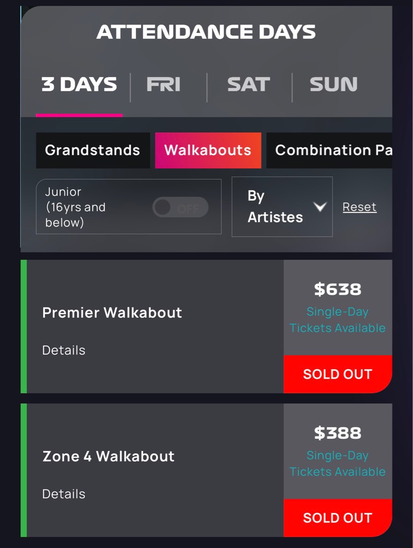 [F1] Zone 4 / Premier Walkabout / Zone 1 Walkabout Combination Ticket ...