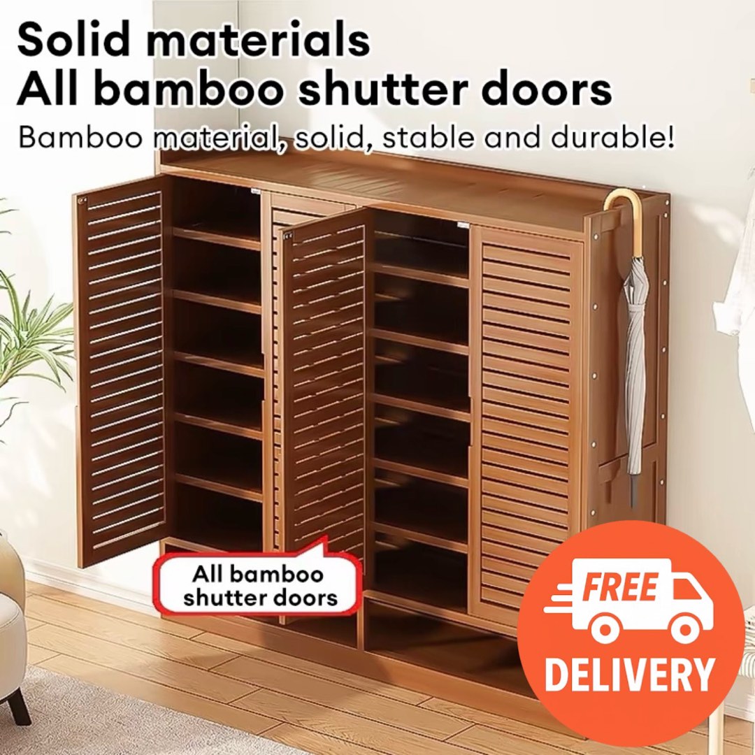[FREE DELIVERY] Bamboo Shoe Rack Cabinet | Multi-Layer Shoe Storage ...