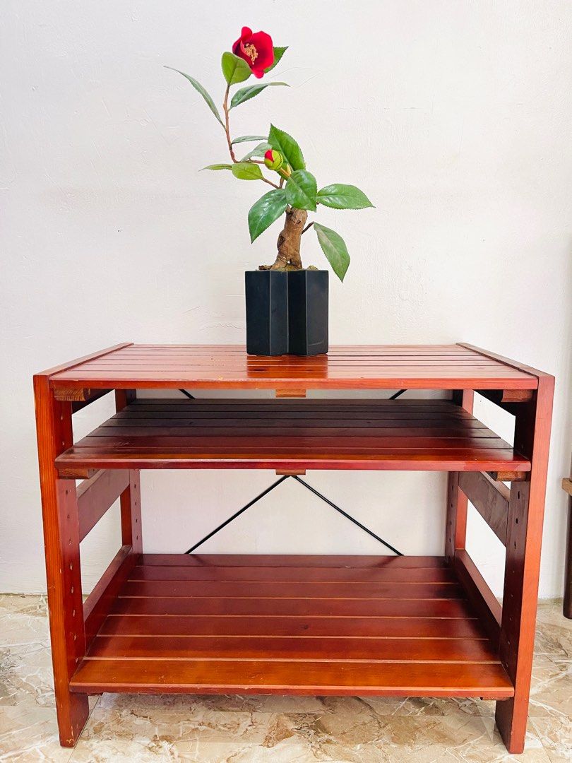 Modern Tier Side Table (Category: Tables & Sets) located in Manila. Submitted by jdrukjapansurplus (Listing ID 1369032434, Image 3). Description: Modern Tier Side Table -Beautiful vintage original end table with lower display shelf, A solid piece, with deep red and dark brown tones - an attractive way to bring warmth to any space. .