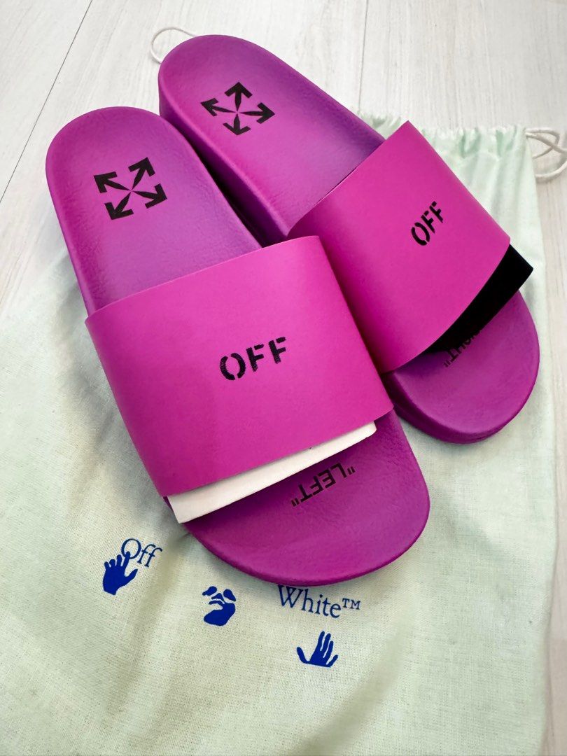Off-White Pool Slides (Category: Flipflops and Slides) located in Kuala Lumpur. Submitted by liz1610 (Listing ID 1369028913, Image 1). Description: Brand new Off-White Pool Slides Colour : FUSCHIA EU40 / UK7 Comes with Dustbag.
