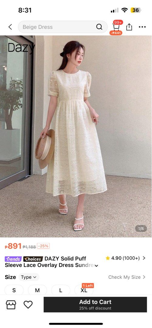 Puff sleeve lace dress (Category: Dresses) located in Mandaluyong City. Submitted by miktiu (Listing ID 1369076034, Image 1). Description: Unused wrong size bought from Dazy Size small No when worn! Brand new!!! Size chart posted in photo gallery! Pick up of buyer in sta mesa. GCASH OR BDO only. .