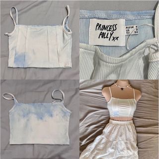 SL37. WHITE BLUE RIBBED CAMI CROP TOP TIEDYE ACUBI ABG BADDIE CASUAL CLEAN GIRL COTTAGECORE COQUETTE DAINTY FAIRYCORE HIPPIE HARAJUKU INDIE J-POP KAWAII MINIMALIST OLD MONEY PETITE ROMANTIC RETRO SOFT GRUNGE STREETWEAR TWEE VINTAGE Y2K 90s 80s 70s 60s
