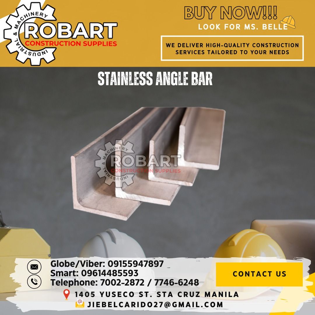 Stainless Angle Bar (Category: Construction & Building Materials) located in Caloocan City. Submitted by beyyroque37874 (Listing ID 1368976842, Image 1). Description: Stainless Angle Bar 𝑹𝑶𝑩𝑨𝑹𝑻 𝑪𝑶𝑵𝑺𝑻𝑹𝑼𝑪𝑻𝑰𝑶𝑵 𝑺𝑼𝑷𝑷𝑳𝑰𝑬𝑺 Office Address: 1405 Yuseco St. Sta Cruz Manila SEND US MESSAGE FOR INQUIRIES ‼️ ‼️ Glb/Vibr: 0915-594-7897 Smrt: 0961-448-5593 Landline: (7746-6248 / 7002-2872) 𝓛𝓞𝓞𝓚 𝓕𝓞𝓡 𝓑𝓔𝓛𝓛𝓔 🔵 100% Trusted Sup