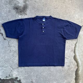 Vintage 90s Cherokee Heavyweight Henley Navy Blue Blank Tee Made in USA