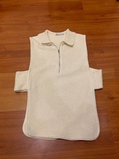Zara Beige Cream Vest Collared Top y2k vintage 90s office