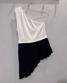 Zara Black and White Asymmetrical One Shoulder Top