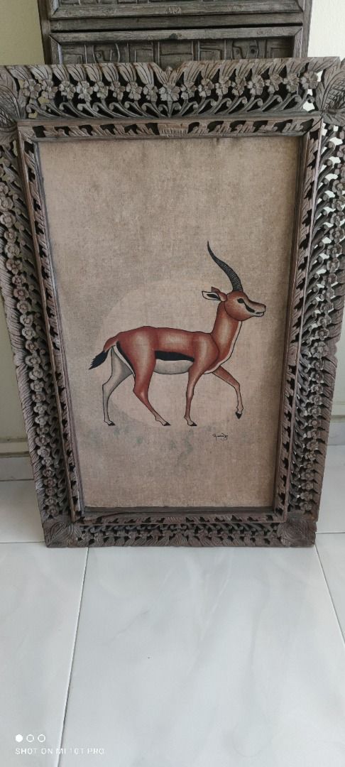 Antique frame with hand painted deer