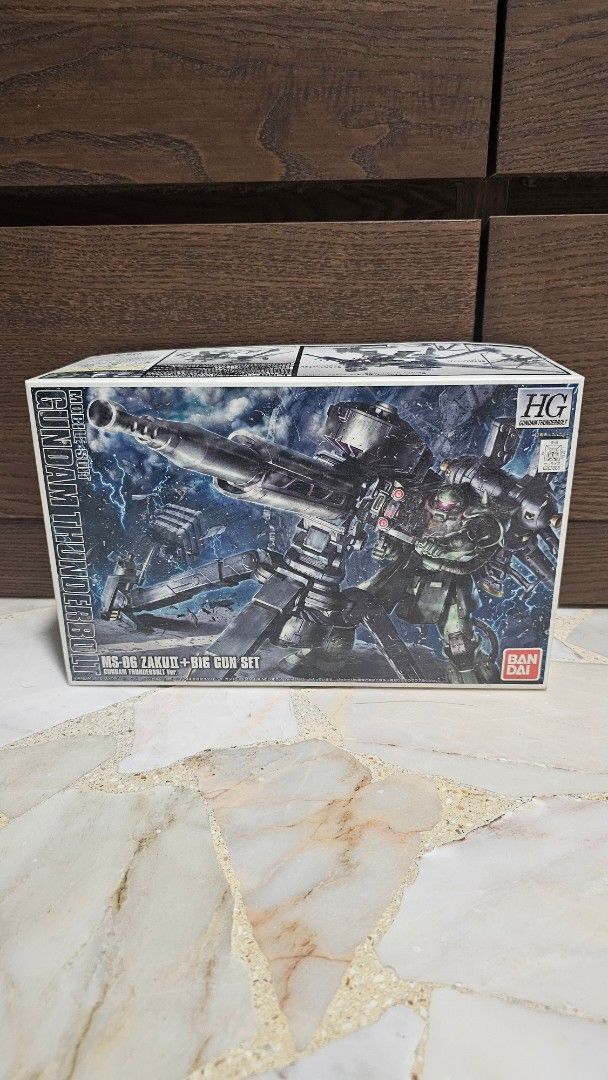 Bandai HG 1/144 GUNDAM Thunderbolt MS-06 ZAKU II+BIG GUN SET (Category: Gundam Model Kits) located in Singapore. Submitted by unhingedsnaps (Listing ID 1369200054, Image 1). Description: Bought it back in Japan during the HGUC Thunderbolt hype. Box opened for checking, runners sealed as per photo. Minor scuffs on box from travels. Serious buyers/collectors only. Following ebay pricing..