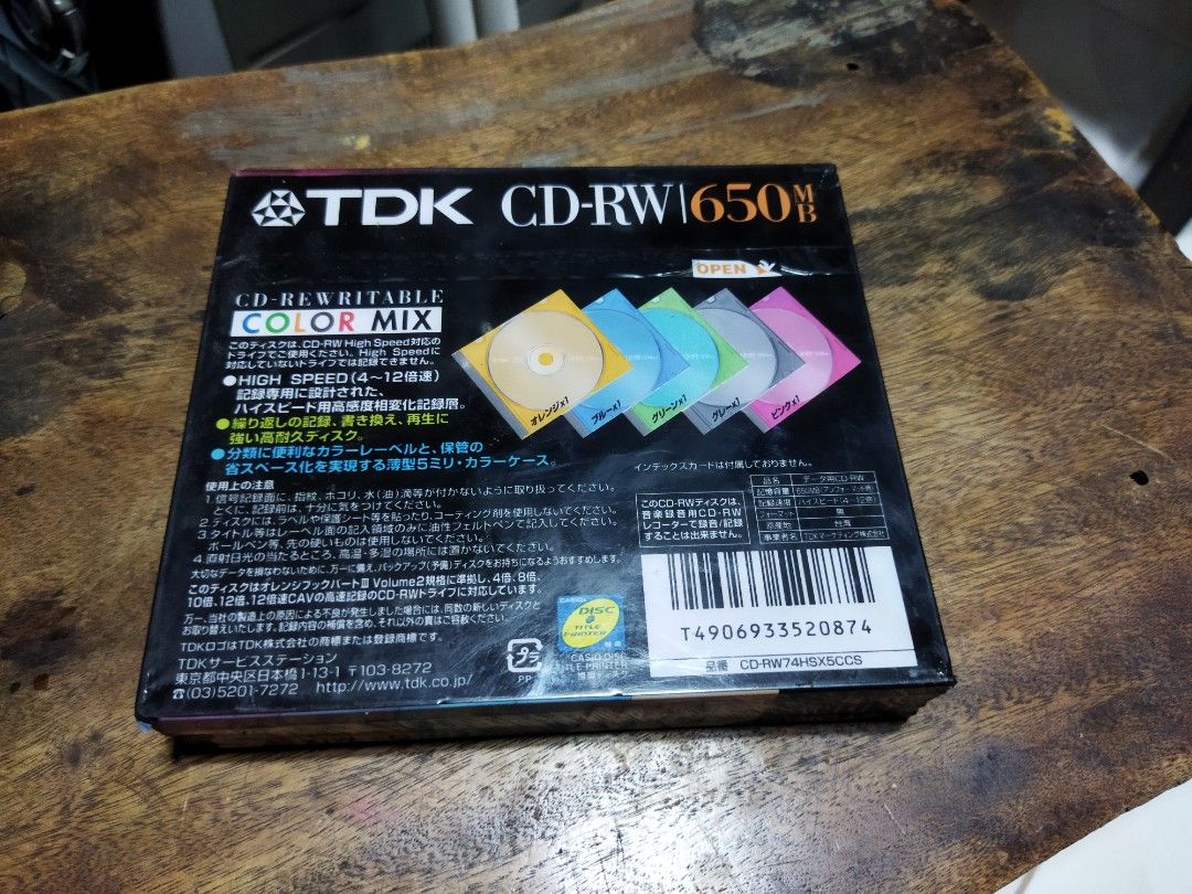 Branded Blank CD-RW (Category: CDs & DVDs) located in Pasay City. Submitted by marineljapansurplus (Listing ID 1167645682, Image 3). Description: Blank CD-RW 1. Brand: TDK set of 5pcs/pack with plastic case sealed color mix 180 pesos.