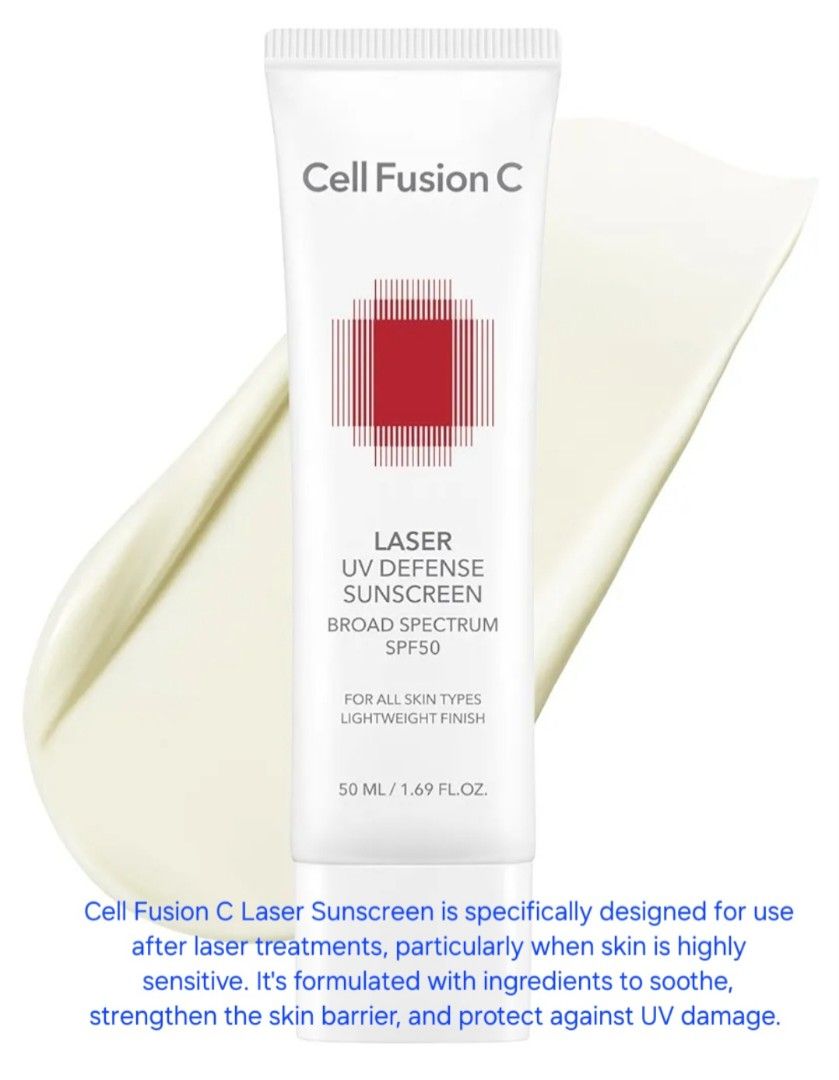 Cell Fusion C - Laser Sunscreen 50ml (Category: Face Care) located in Valenzuela. Submitted by fayespicks (Listing ID 1369244437, Image 1). Description: 💜 Product details pls check photos 💜 Authentic 🇰🇷 💜 Use After a Facial Treatment - Generally, after facials or dermatological treatments, your skin barrier is more vulnerable and needs gentler protection. - CELL FUSHION C products are often recommended in Korea as post-treatment sunscreens b