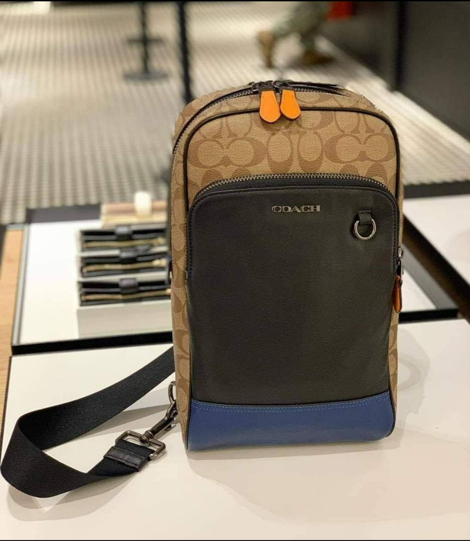 Coach 89935 Zip Graham Pack in Colorblock Tan Signature Coated Canvas