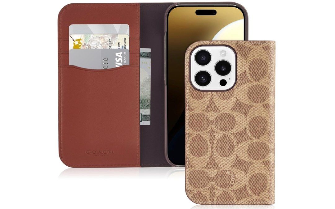 Coach Signature Canvas Wallet Folio iPhone 16 Pro Case (Category: Cases & Sleeves) located in Pasig City. Submitted by gear.geek (Listing ID 1369223351, Image 3). Description: iPhone 16 Pro Wallet Folio Case - Signature Tan MATERIALS * Signature coated canvas FEATURES * Inside open pocket * Three card slots * Attached case for iPhone 16 Pro.