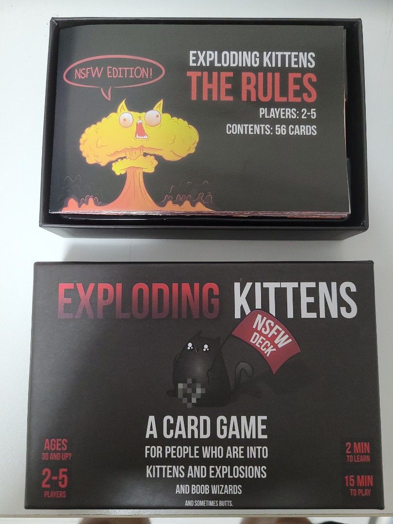 Exploding Kittens (Category: Board Games & Puzzles) located in Singapore. Submitted by j_lze (Listing ID 1369256088, Image 2). Description: Brand New Exploding Kittens NSFW Edition.