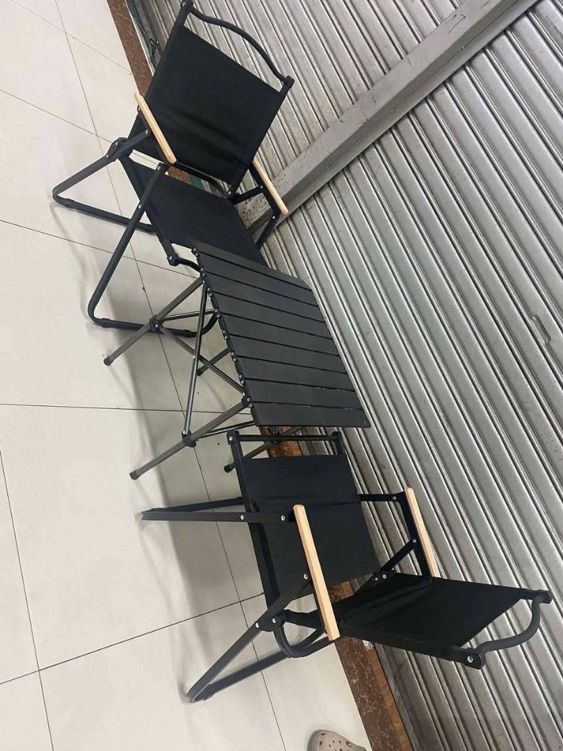Folding table and chair set (Category: Chairs) located in Manila. Submitted by jelai.cybyb (Listing ID 1369242036, Image 2). Description: 1pcs M size camping table 2pcs XL size camping chair.
