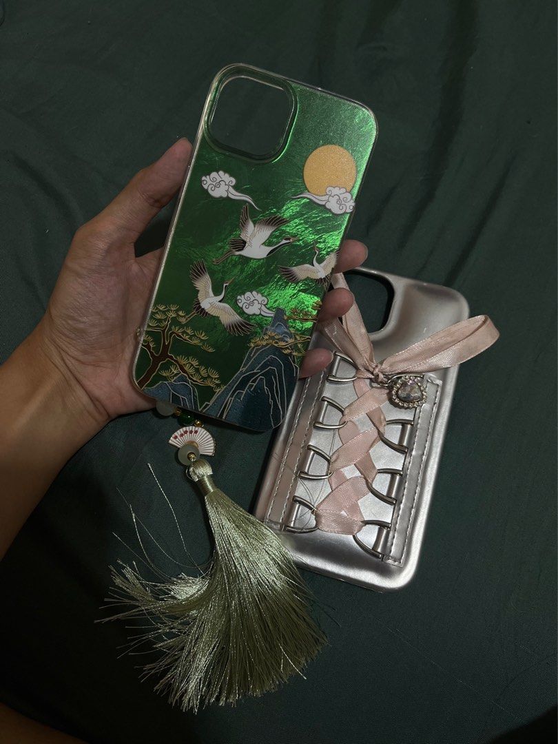 iPhone 13 Case Coquette Ribbon Green Silver Grey (Category: Cases & Sleeves) located in Pasig City. Submitted by mariamaria__ (Listing ID 1369211835, Image 3). Description: For take all only - Pasig City.