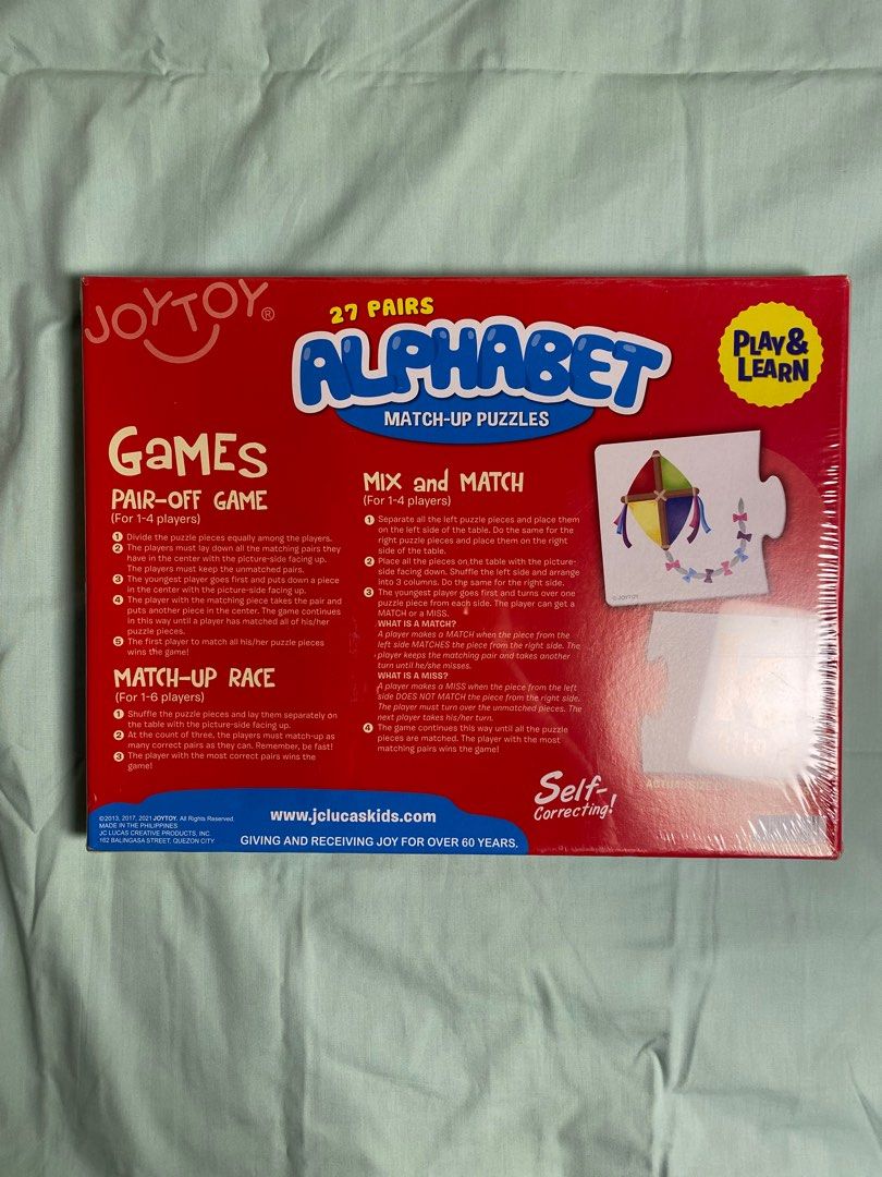 Joytoy Alphabet Match-Up Puzzles (Category: Board Games & Puzzles) located in Santa Rosa. Submitted by thetiredmumph (Listing ID 1369299002, Image 2). Description: - sealed.