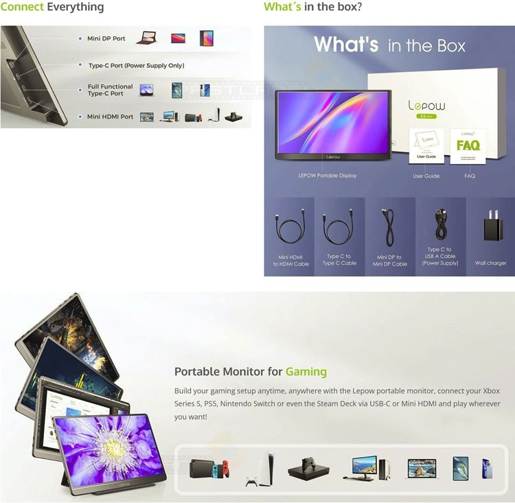 Lepow C2 Portable Monitor 15.6" with Kickstand Laptop External Screen63224764532993114